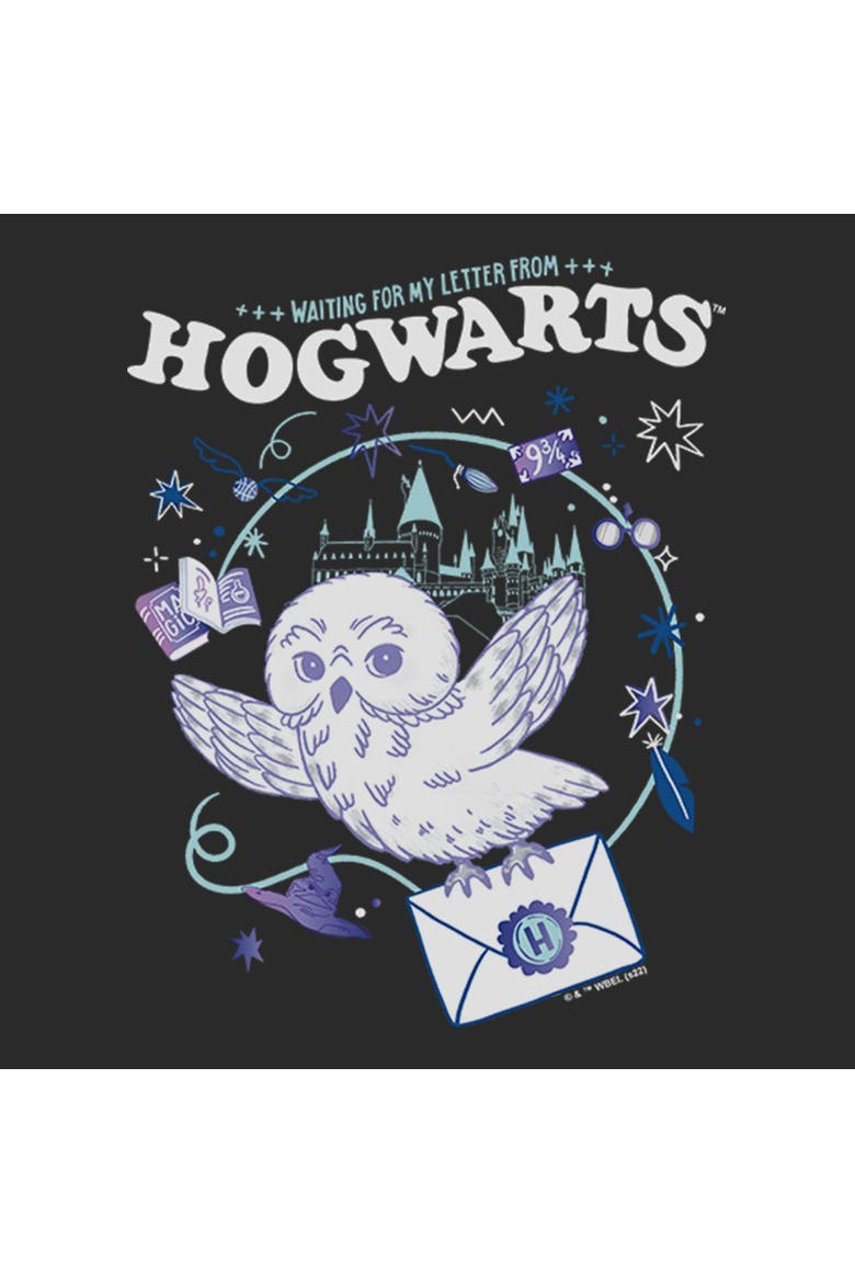 Girls' Hedwig Hogwarts Letter Short Sleeve Boxy Cropped T-shirt, Alternate, color, Charcoal