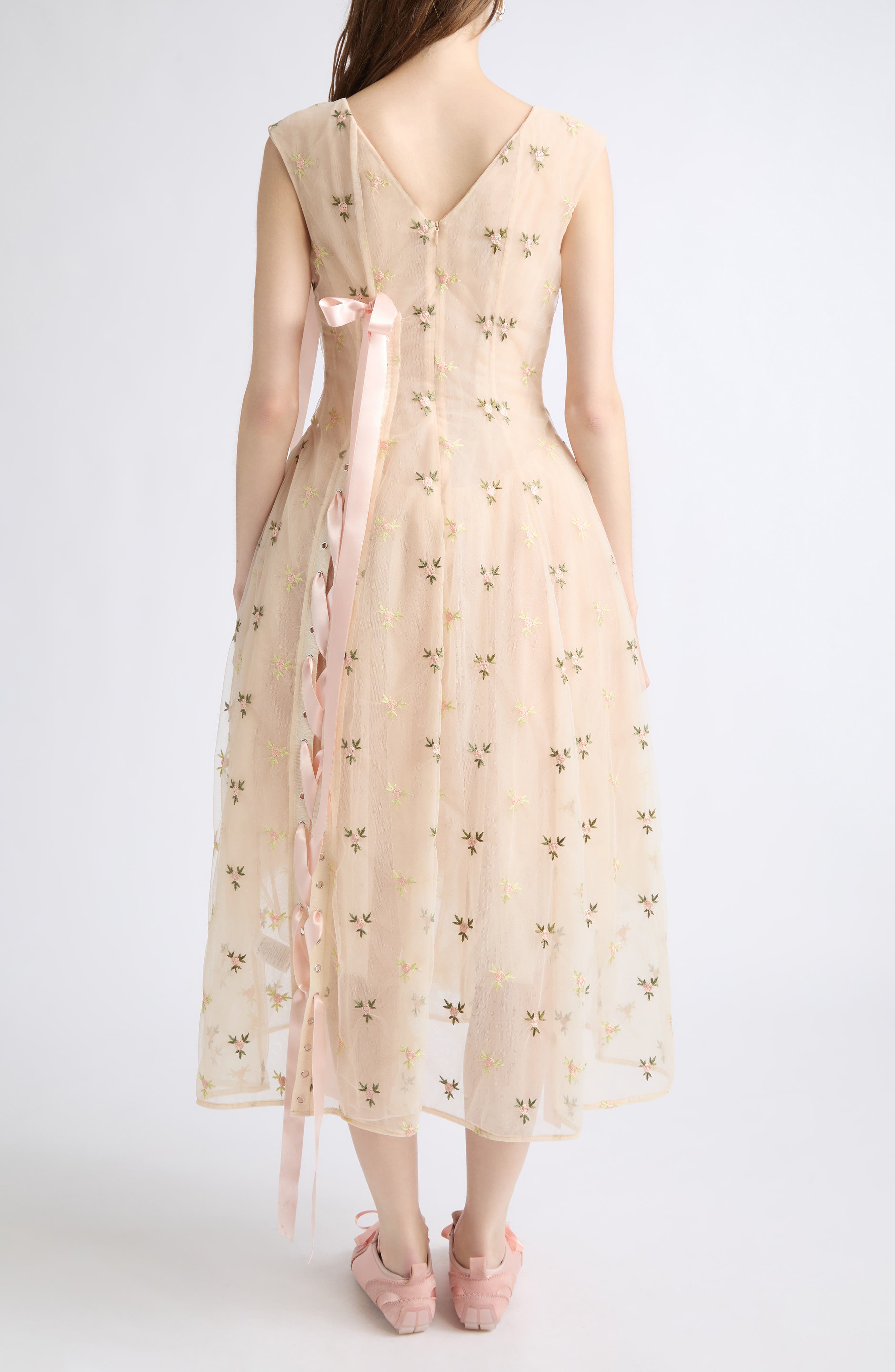 Simone Rocha Unraveling Ribbon Embroidered Tulle Dress (Women) | Nordstrom