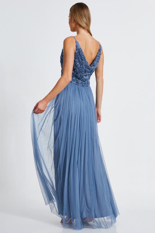 Quiz Cowl Neck Mesh Skirt Maxi Dress In Blue
