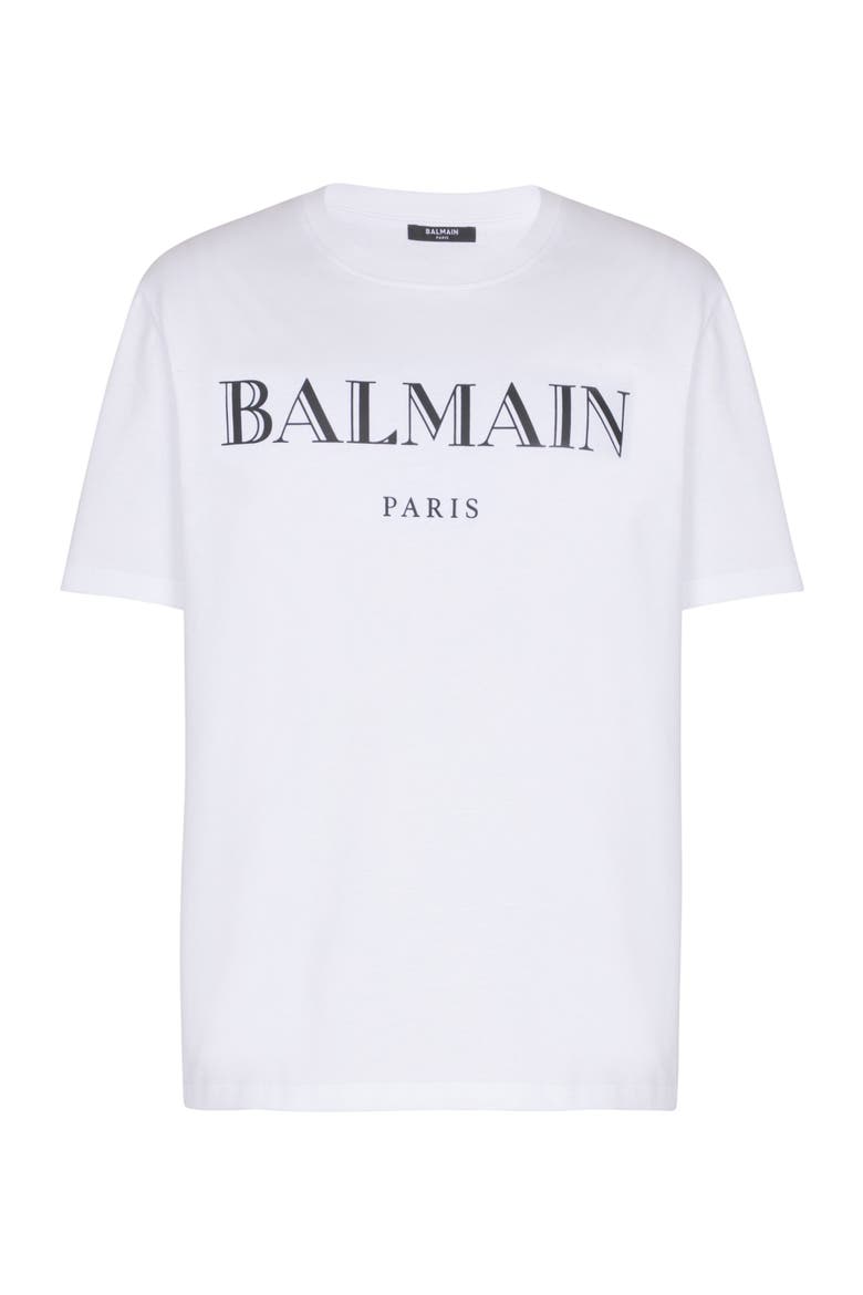 T-Shirt with Balmain Print, Alternate, color, white