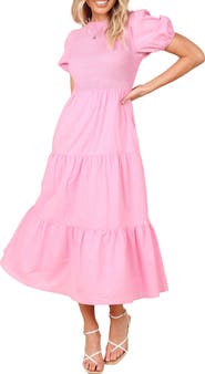 Petal & Pup Naura Smocked Tiered Cotton Midi Dress