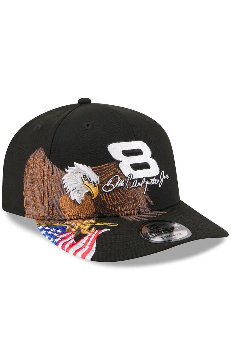 Men's New Era Black Dale Earnhardt Jr. Patriotic Eagle & Flag A-Frame 9FIFTY Snapback Hat, Main, color, Black