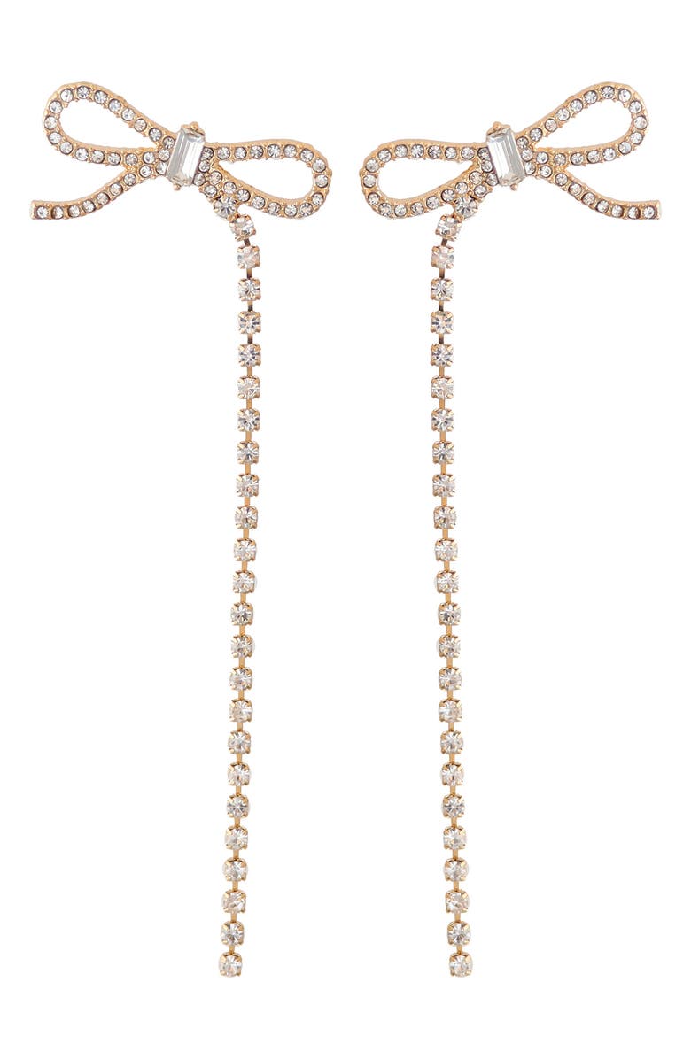 Panacea Pavé Cubic Zirconia Bow Drop Earrings, Main, color, Gold