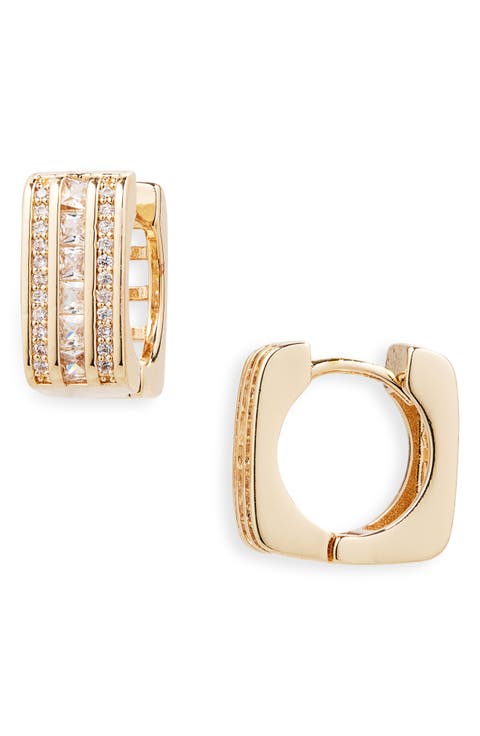 Cubic Zirconia Square Huggie Hoop Earrings