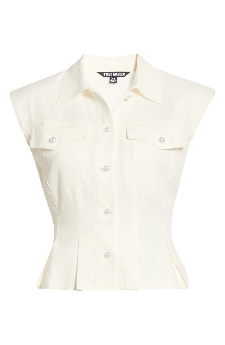 Steve Madden Cassady Linen Blend Button-Up Top, Alternate, color, Antique