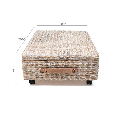 Happimess Chett Minimalist Hand-woven Hyacinth/wood Underbed Storage Bin With Wheels And Handles In White Wash