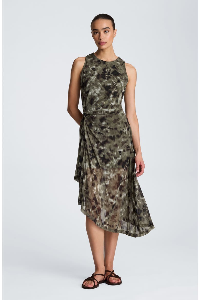Print Sleeveless Asymmetric Midi Dress, Alternate, color, TURTLE GREEN MULTI