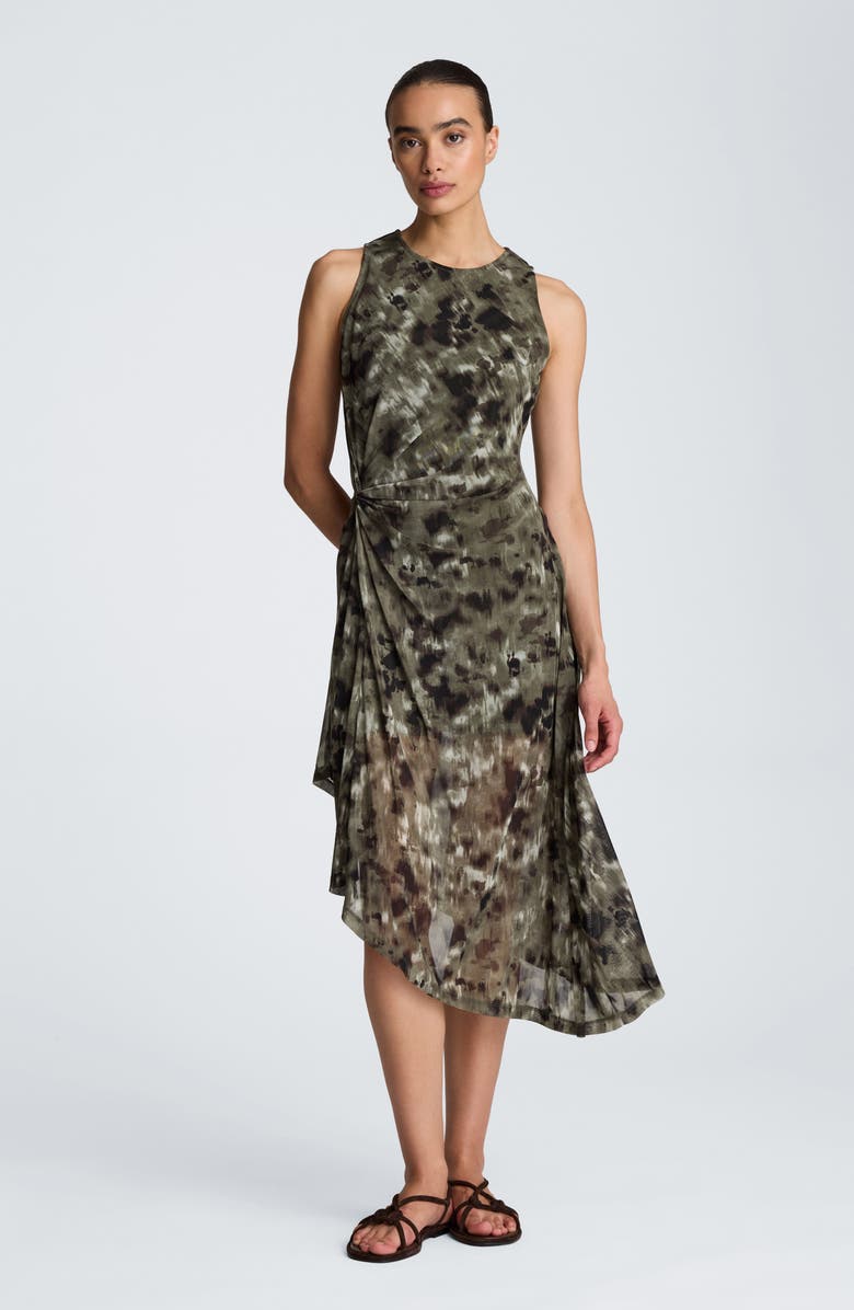 Kenneth Cole Print Sleeveless Asymmetric Midi Dress, Alternate, color,
