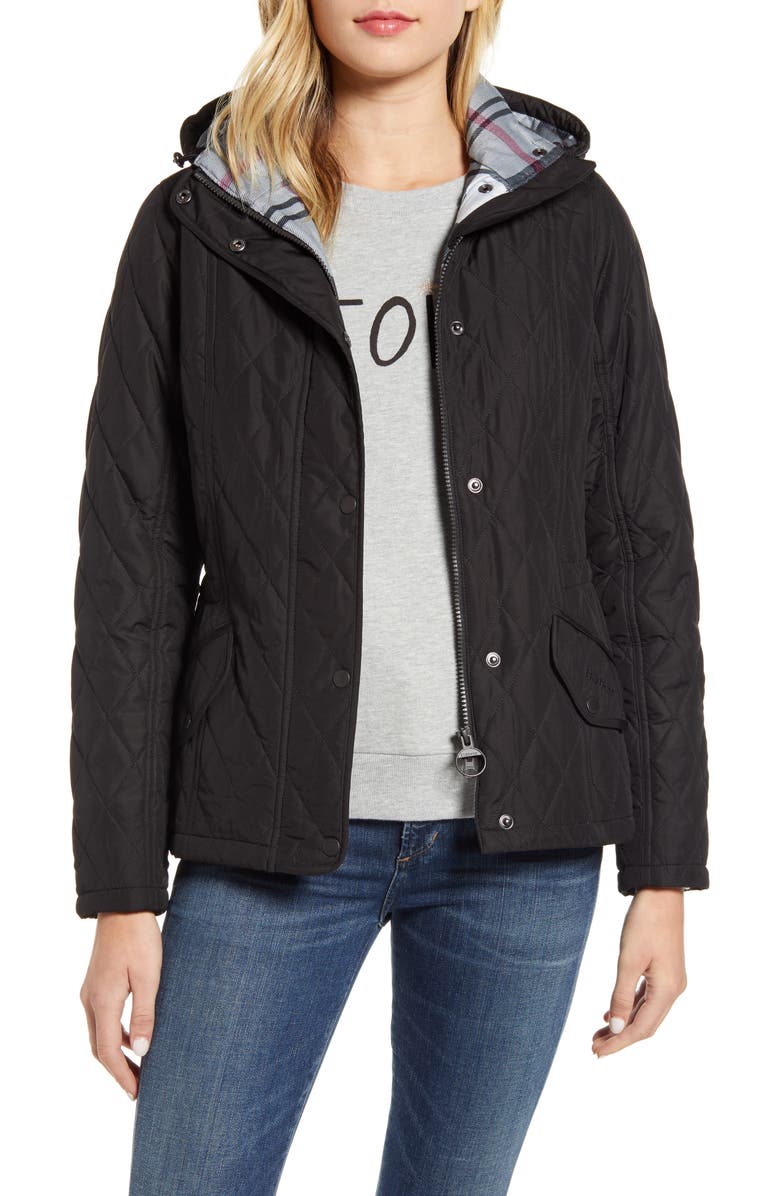 Barbour Millfire Diamond Hooded Quilted Jacket, Main, color, 