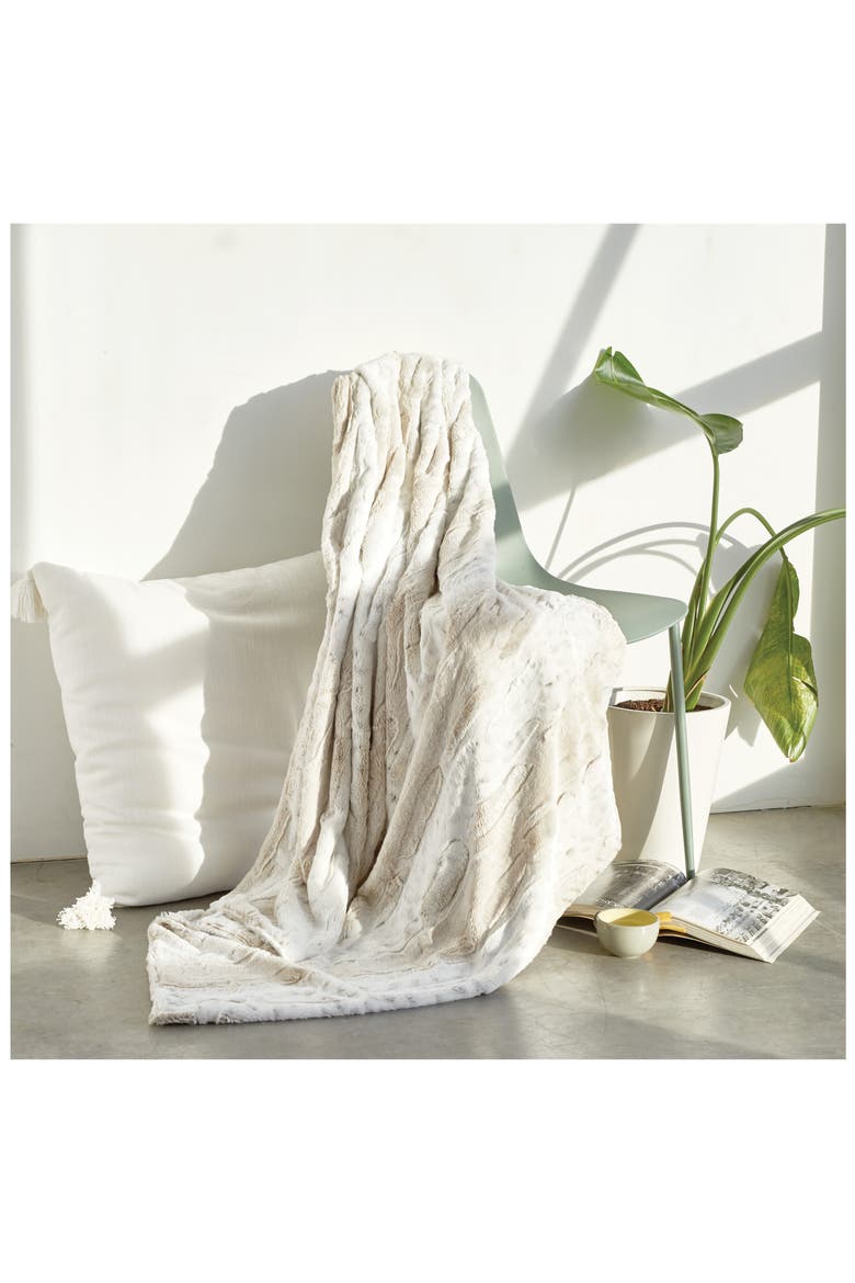 Snow Leopard Print Faux Fur Throw Blanket, Alternate, color, IVORY