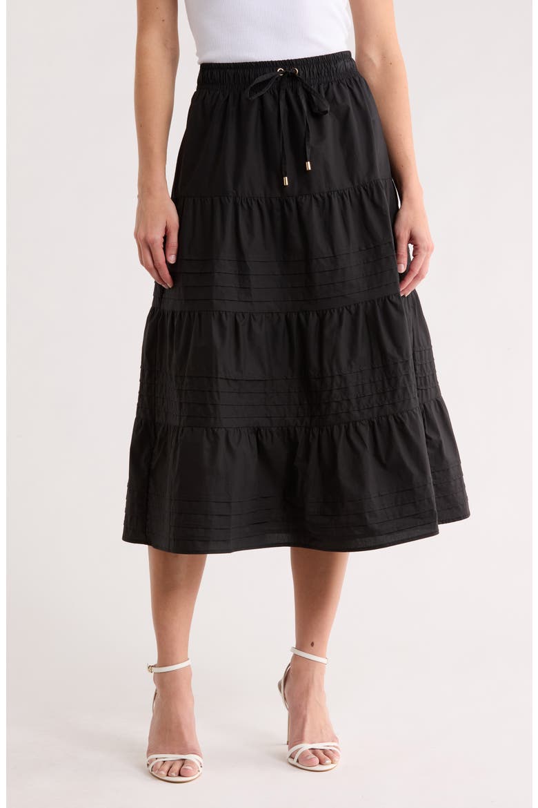 Pleated Tiered Cotton Pull-On Skirt, Main, color, BLACK