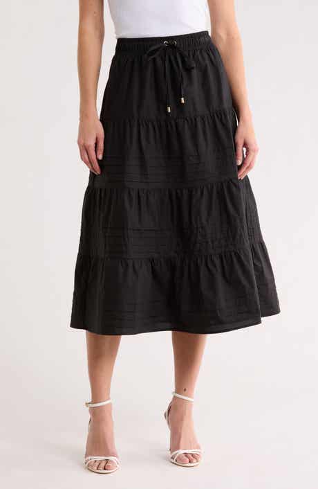 Ellen Tracy Pleated Tiered Cotton Pull-On Skirt