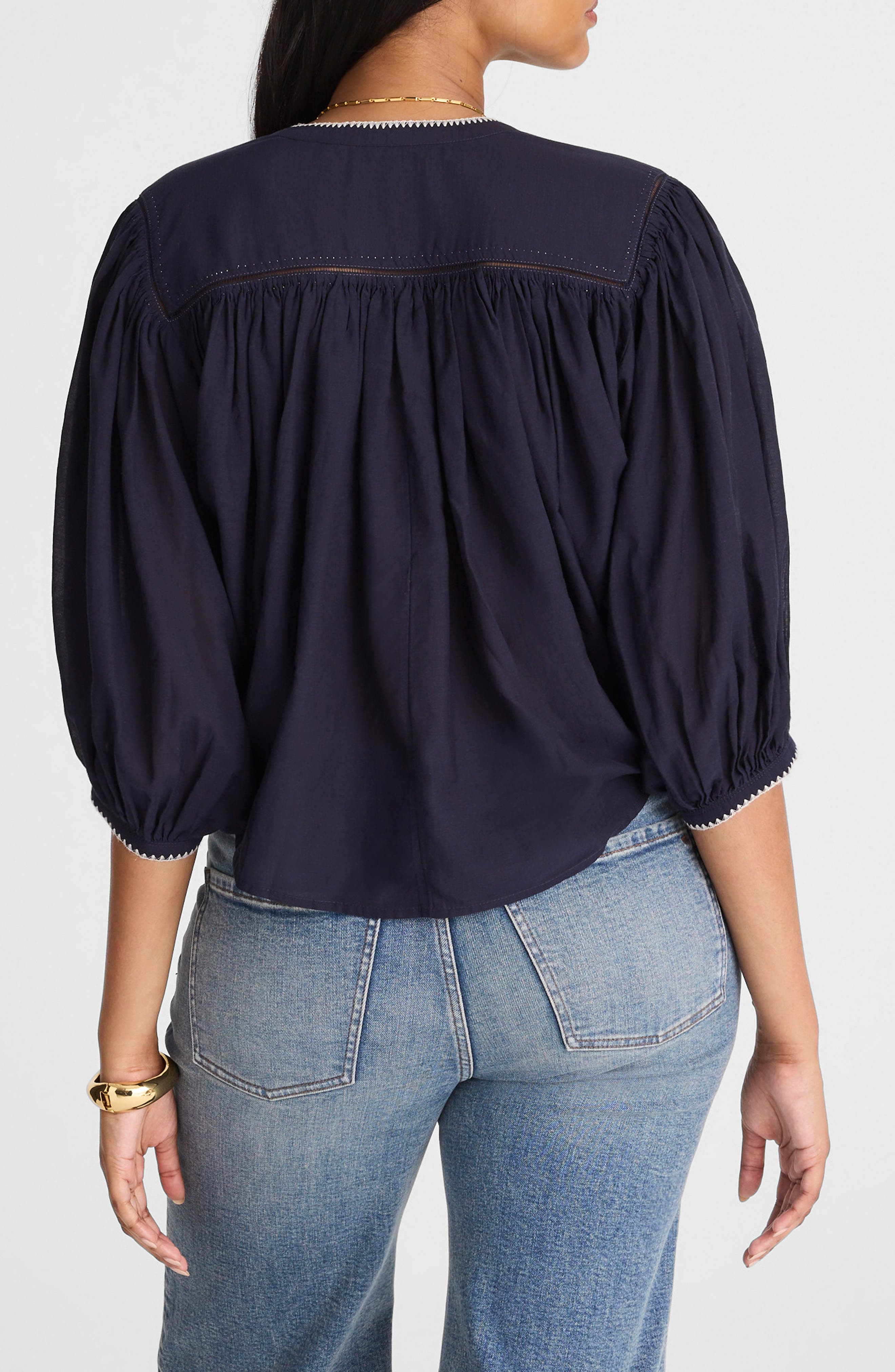 Shirred Voile Button-Up Top - image 4