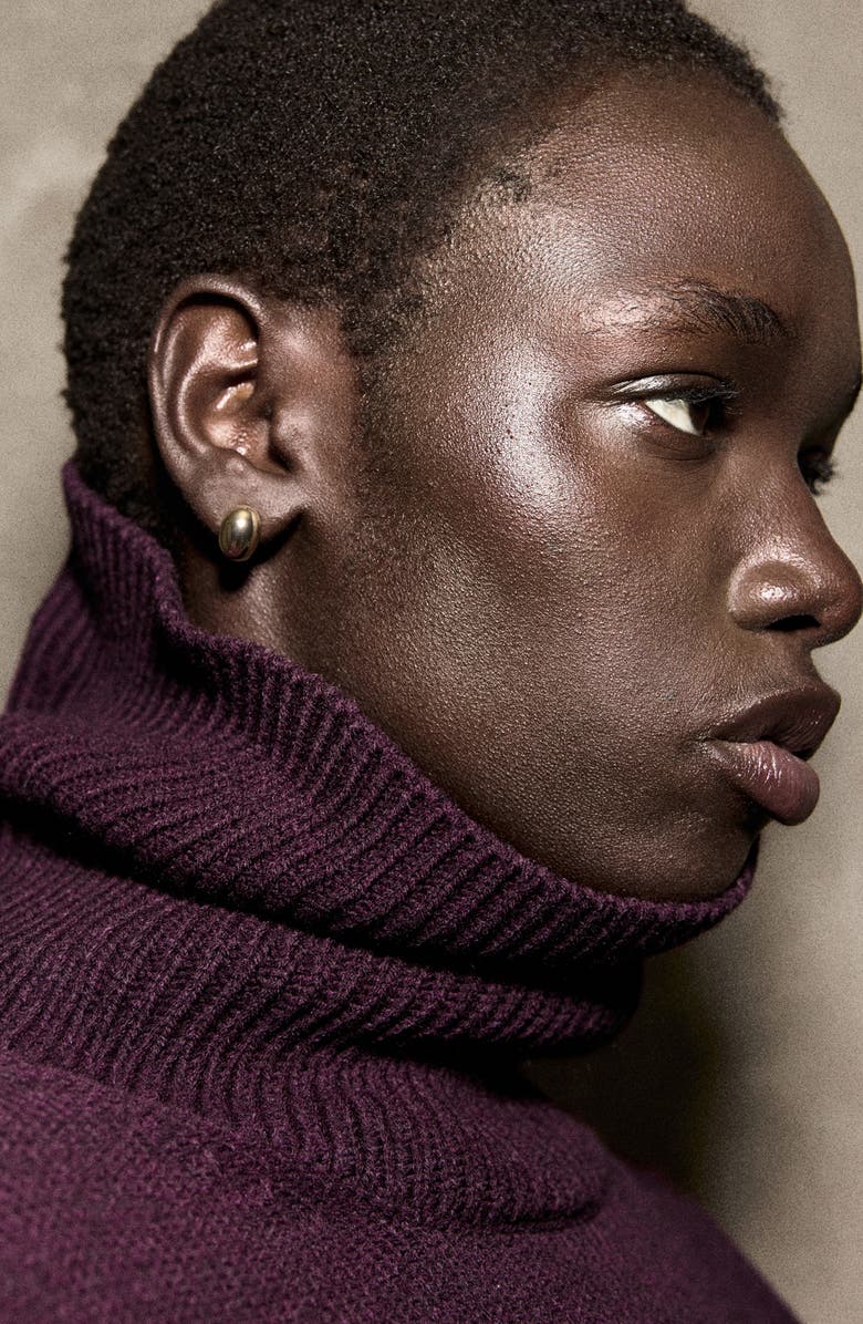 MANGO Ribbed Trim Turtleneck Sweater, Alternate, color, Wine