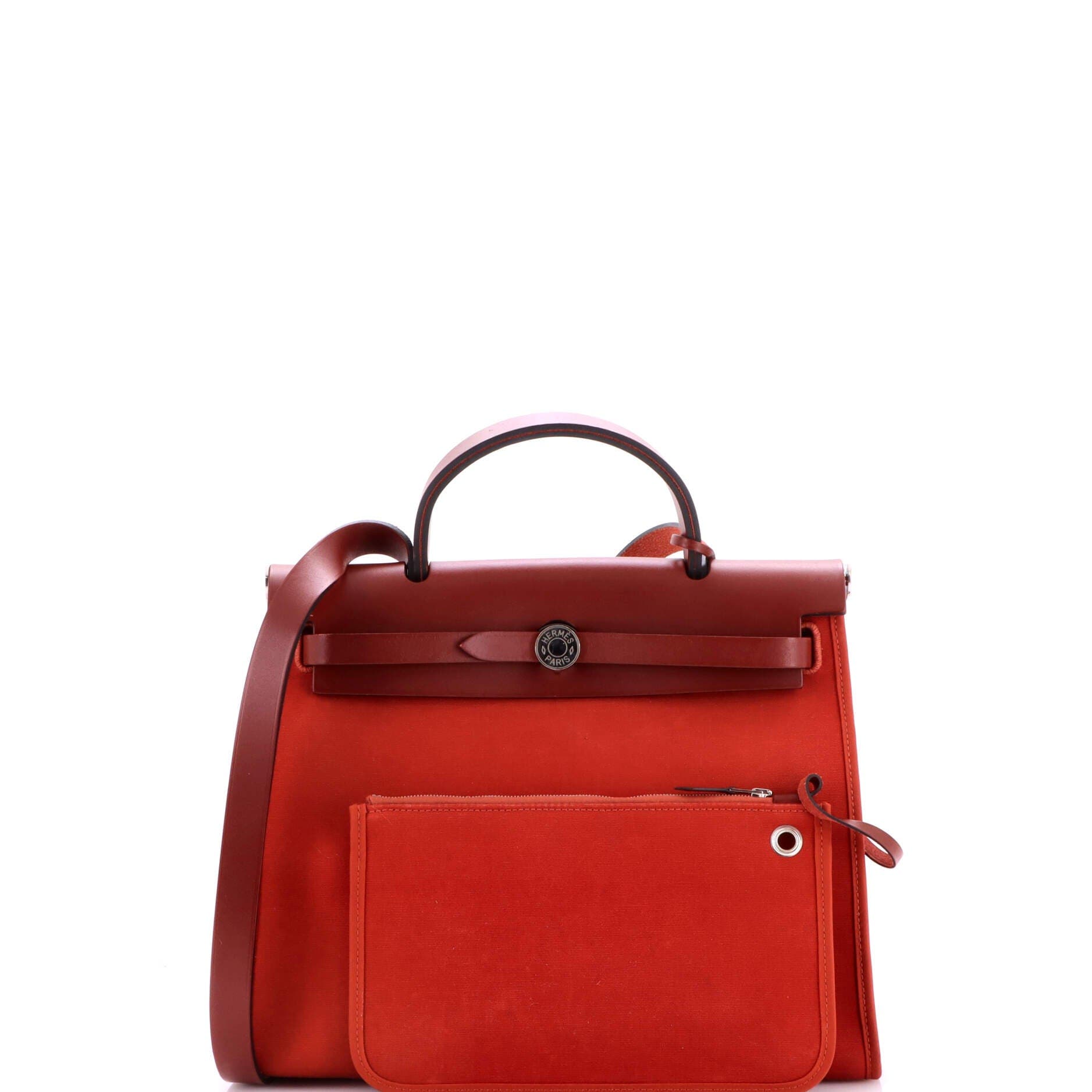 Pre-Owned Hermes Herbag Zip Leather and Toile 31, Alternate, color, Terre Battue