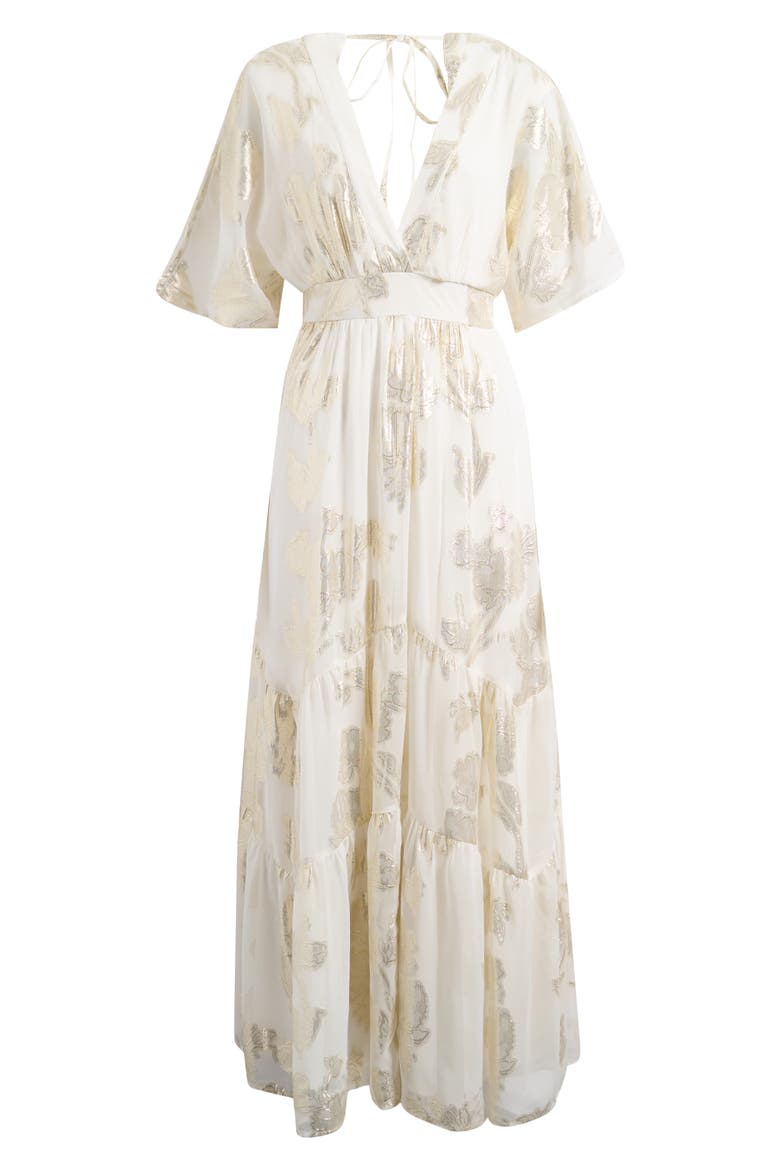 Chili Metallic Ruffle Maxi Dress, Alternate, color, CLOUD DANCER DETAIL