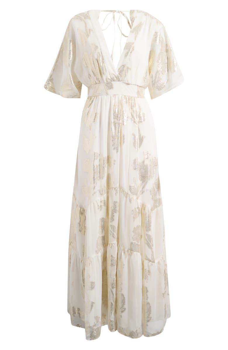 VERO MODA Chili Metallic Ruffle Maxi Dress, Alternate, color, Cloud Dancer Detail