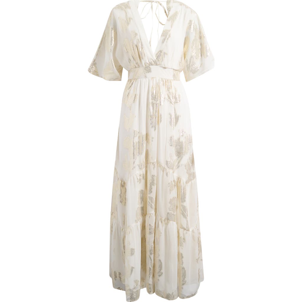 Vero Moda Chili Metallic Ruffle Maxi Dress In Neutral
