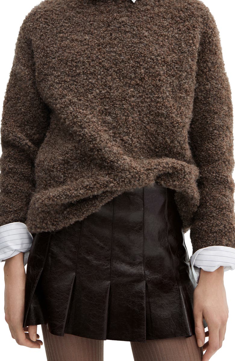 MANGO Pleated Faux Leather Miniskirt, Main, color, 