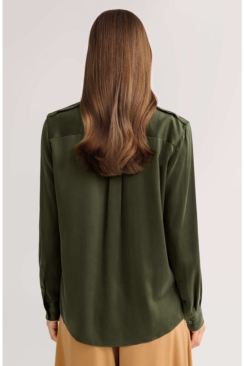 Women's Sandwashed Silk Shirt With Epaulettes, Alternate, color, Safari Green