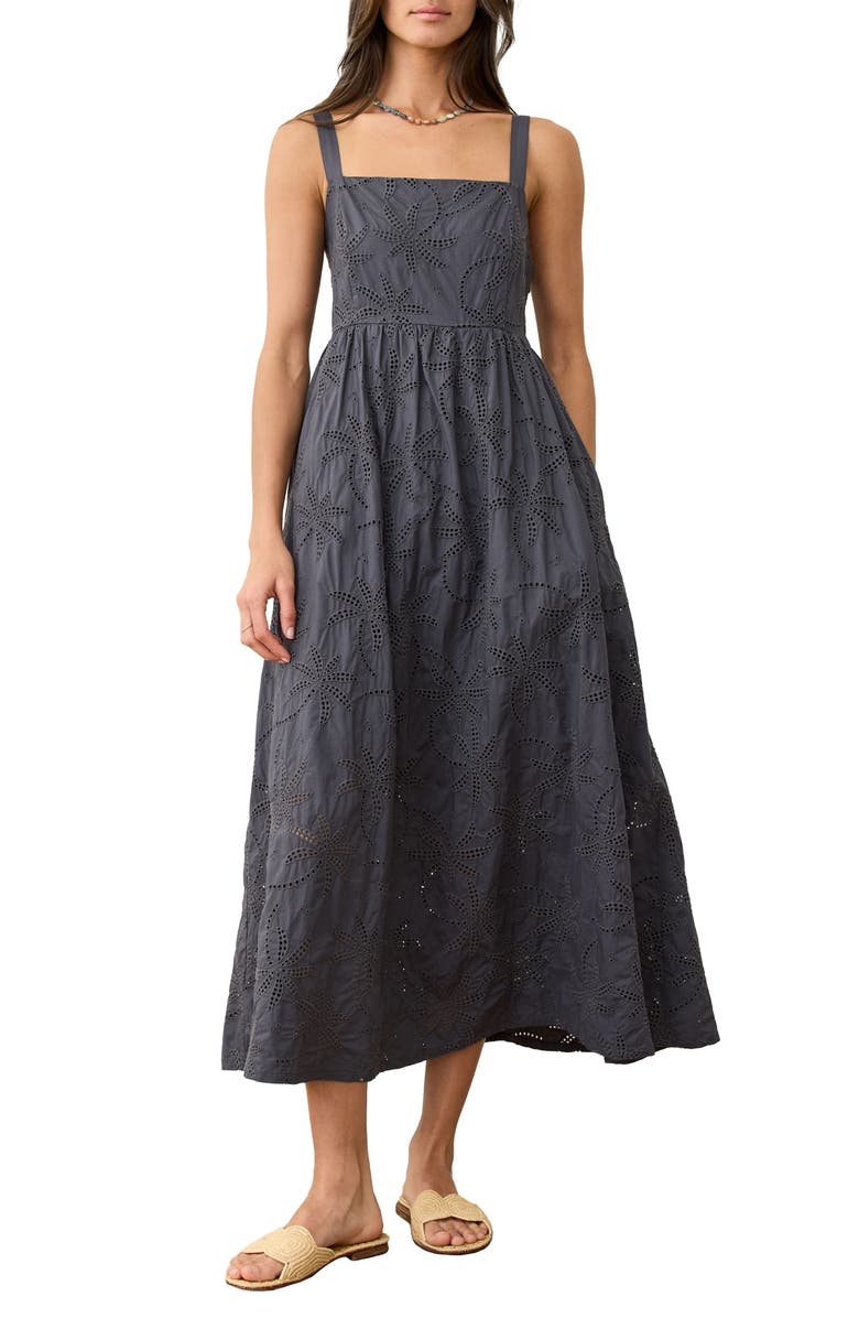 Marine Layer Rosette Eyelet Pima Cotton Midi Sundress, Main, color,