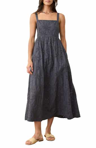 Marine Layer Rosette Eyelet Pima Cotton Midi Sundress