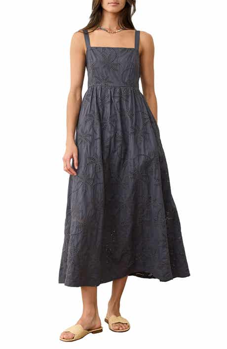 Marine Layer Rosette Eyelet Pima Cotton Midi Sundress
