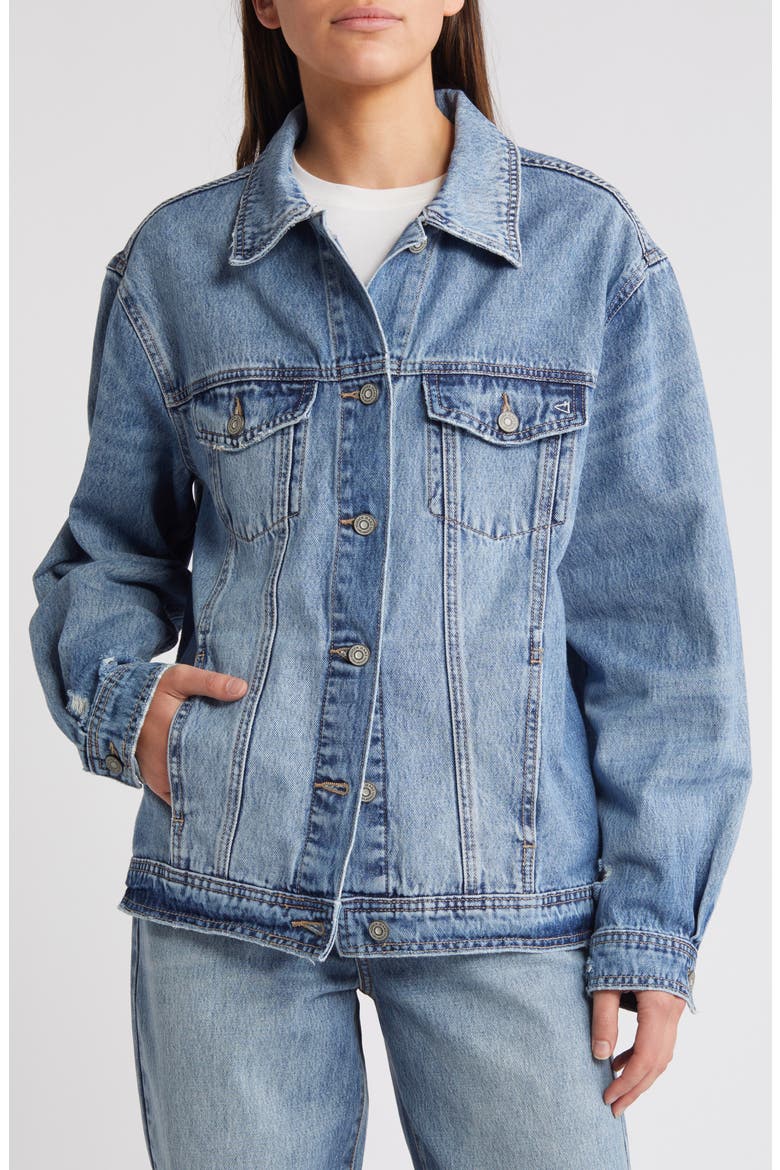 Clean Distressed Oversize Denim Jacket, Alternate, color, LIGHT WASH