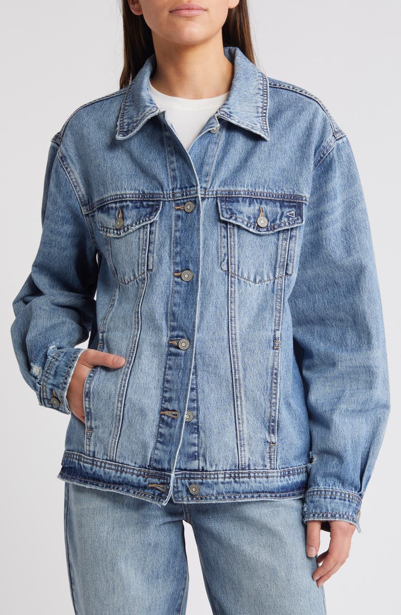 HIDDEN JEANS Clean Distressed Oversize Denim Jacket, Alternate, color,