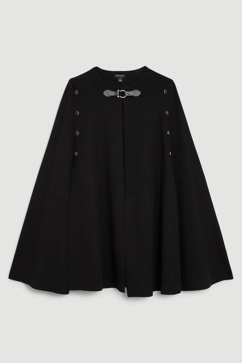 Popper Detail Knit Cape Coat, Alternate, color, Black