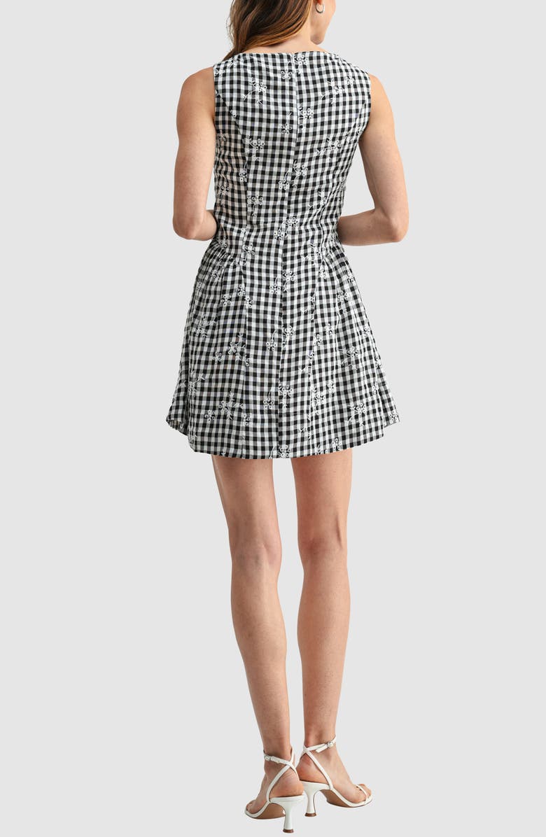 All in Favor Embroidered Sleeveless Fit & Flare Dress, Alternate, color, Black Gingham