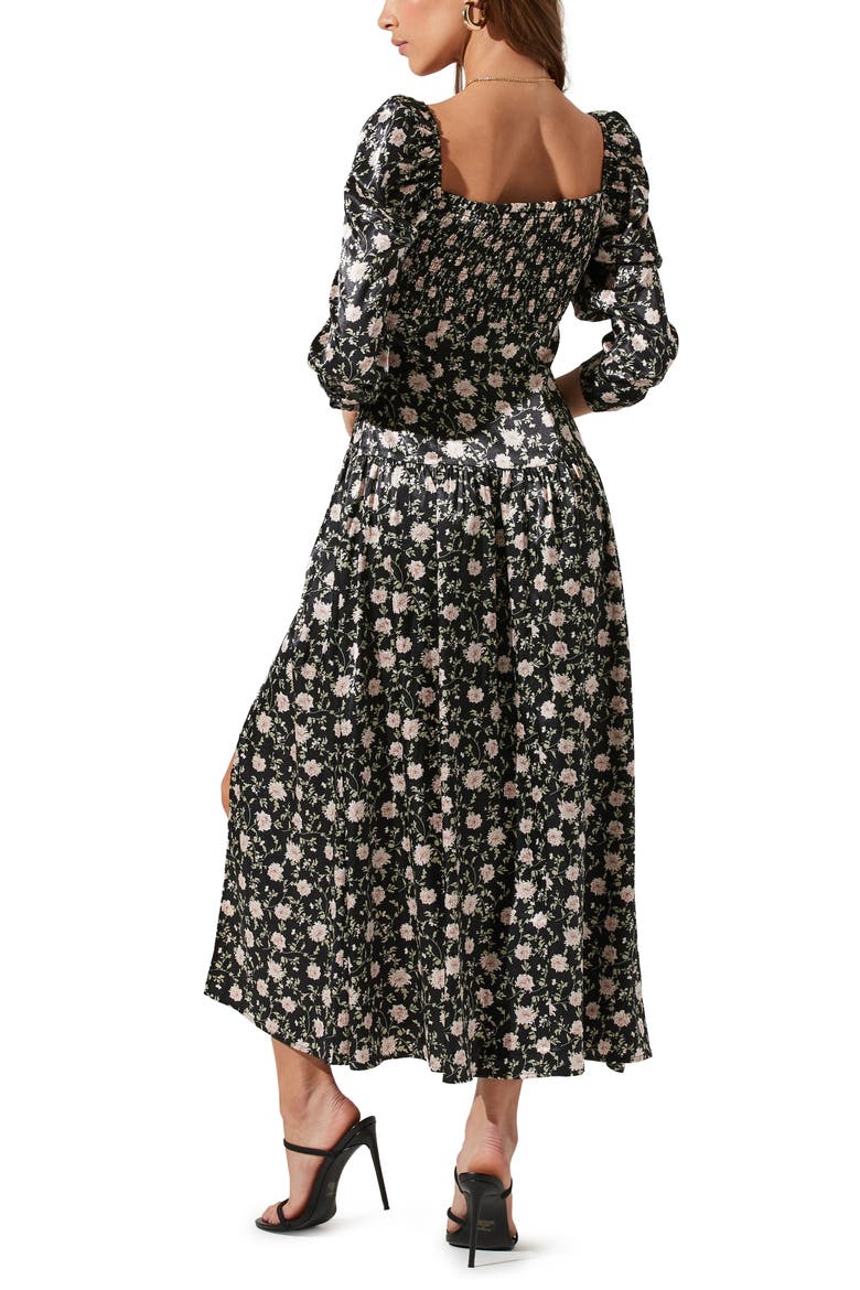 Puff Sleeve Dress, Alternate, color, BLACK FLORAL