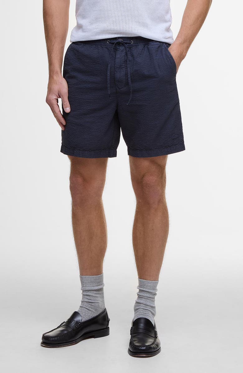 Barbour Relaxed Cotton Seersucker Drawstring Shorts, Main, color, Navy