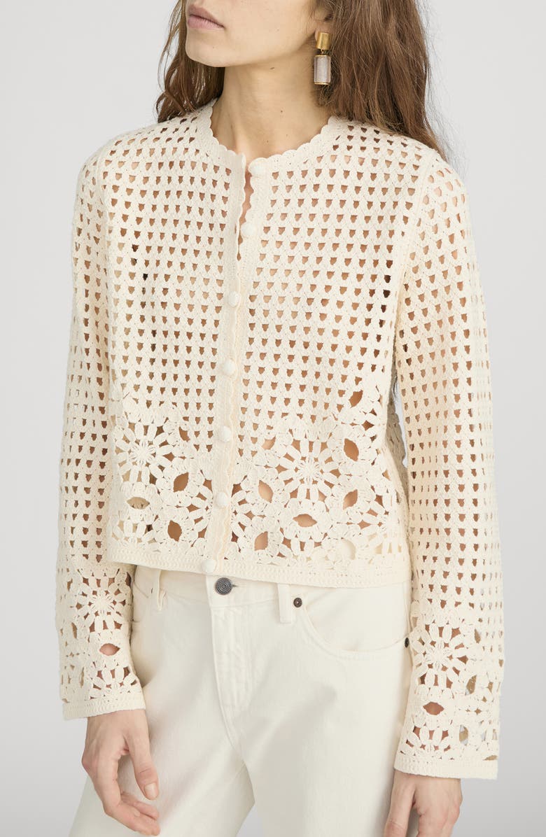 FRAME The Postcard Open Stitch Cardigan, Alternate, color, Cream