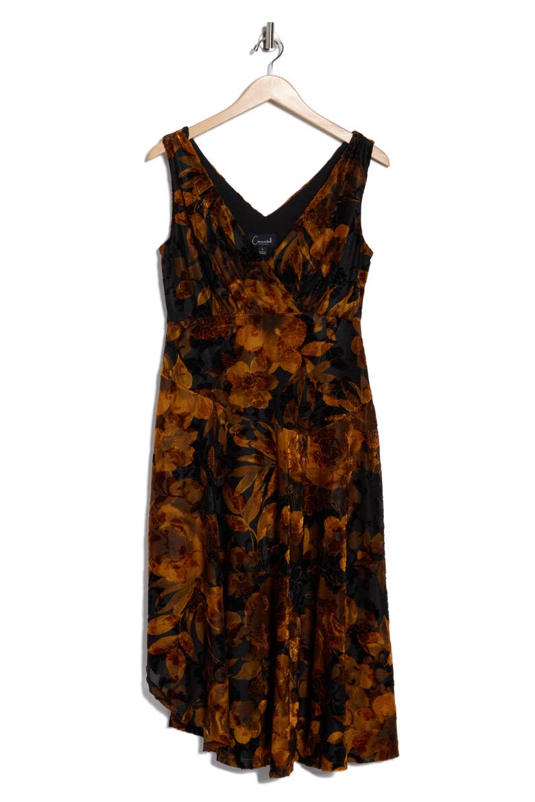 Velvet Burnout Midi Dress, Alternate, color, MUSTARD