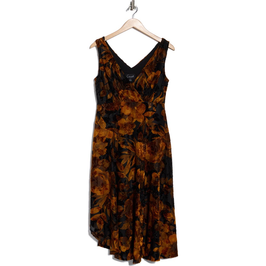 Connected Apparel Velvet Burnout Midi Dress In Multi
