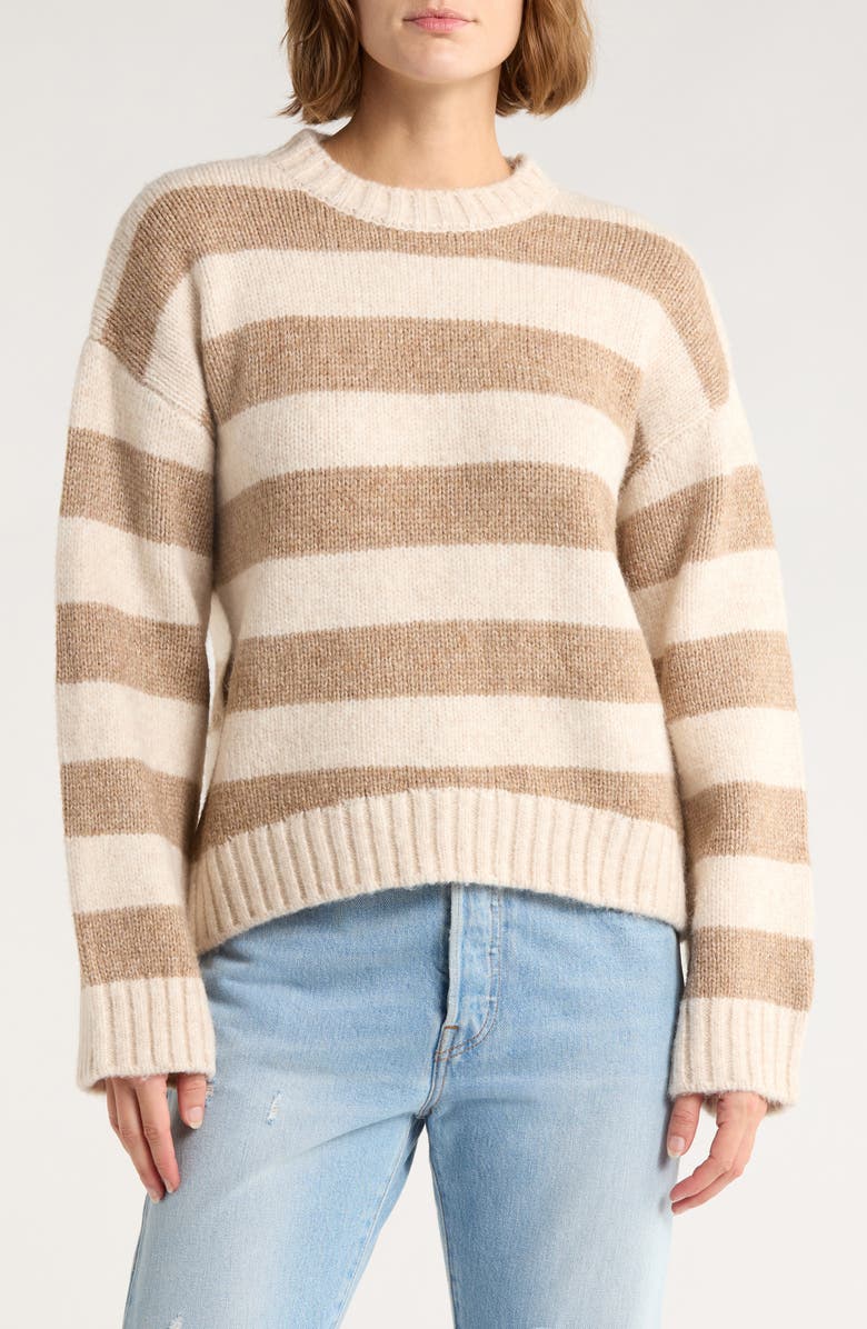 Vigoss Mossy Stripe Sweater, Main, color, Camel Combo