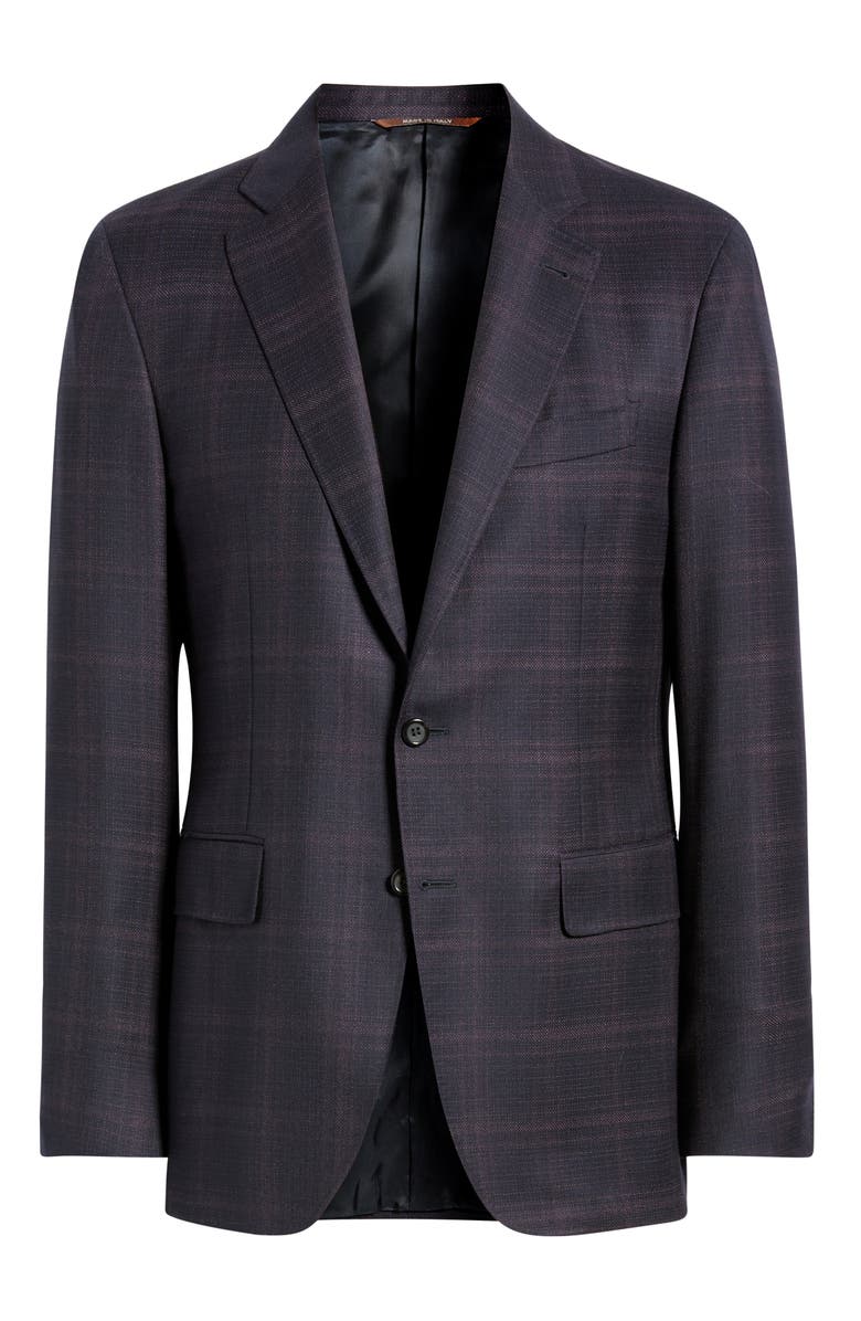 Canali Kei Trim Fit Dark Red Plaid Super 130s Wool Sport Coat, Alternate, color, Dark Reds