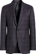 Canali Kei Trim Fit Dark Red Plaid Super 130s Wool Sport Coat