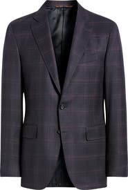 Canali Kei Trim Fit Dark Red Plaid Super 130s Wool Sport Coat