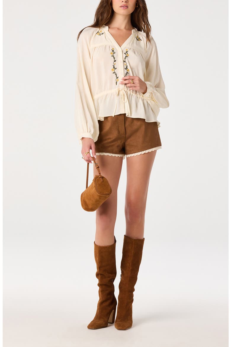 Kya Lace Trim Faux Suede Shorts, Alternate, color, CHESTNUT