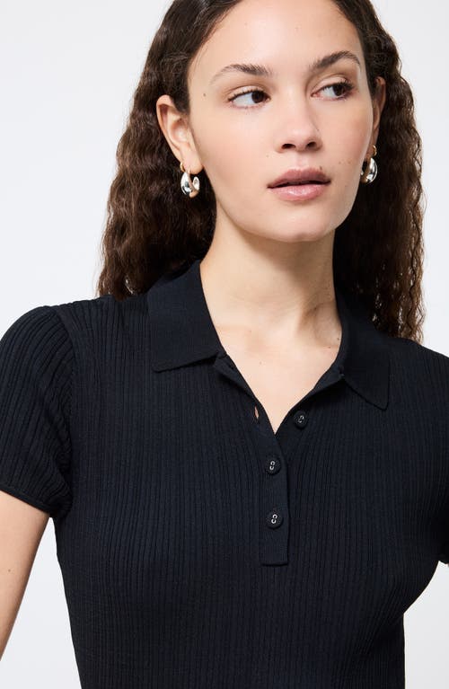 French Connection Crinkle Knit Polo Minidress In Black
