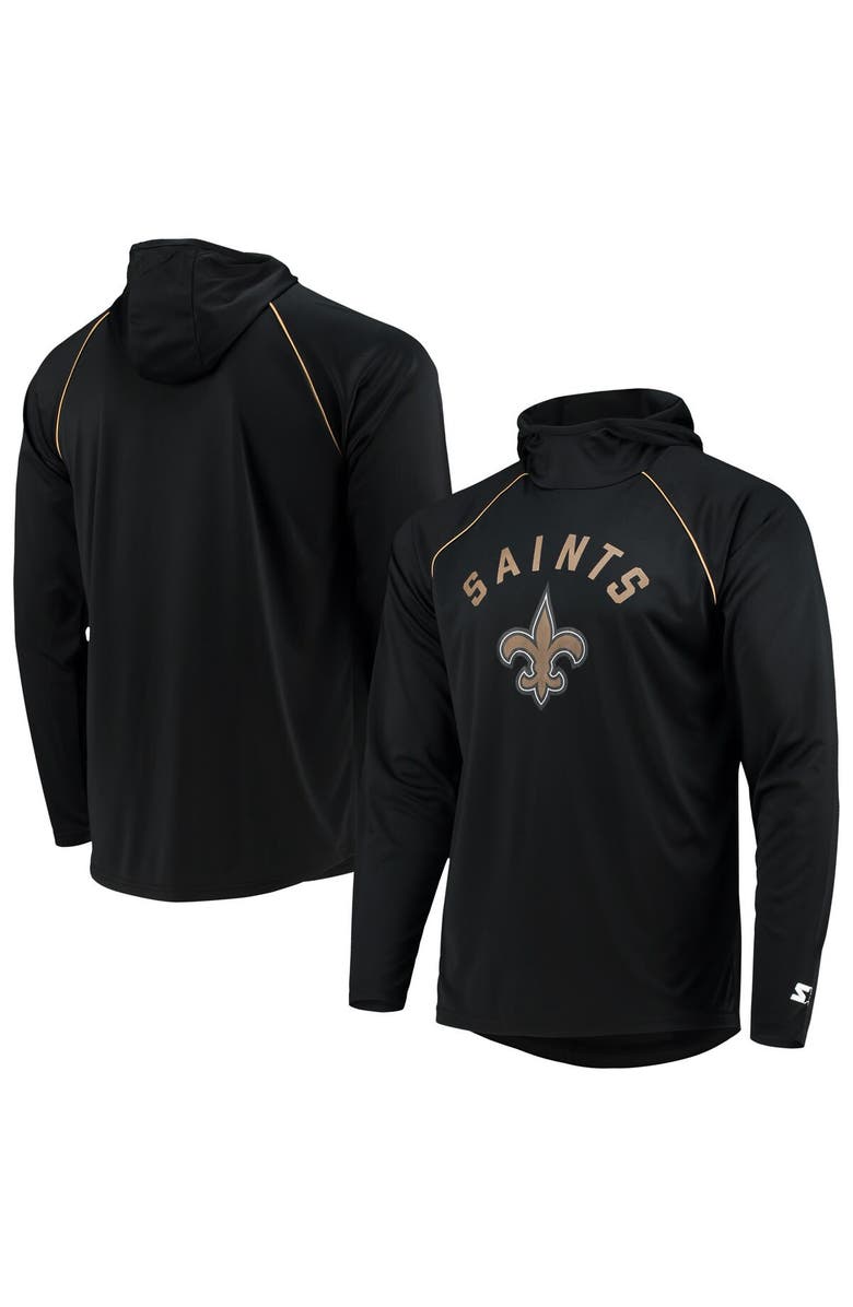 STARTER Men's Starter Black New Orleans Saints Raglan Long Sleeve Hoodie T-Shirt, Main, color, 
