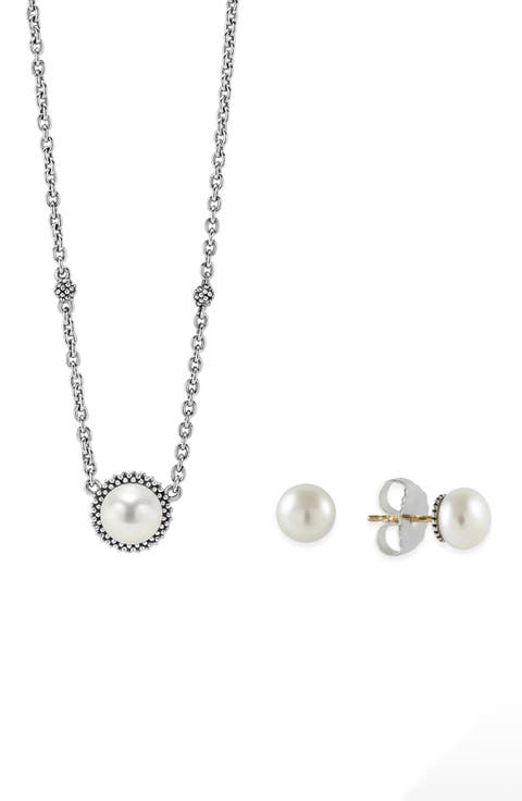 Freshwater Pearl Stud Earrings & Pendant Necklace Set