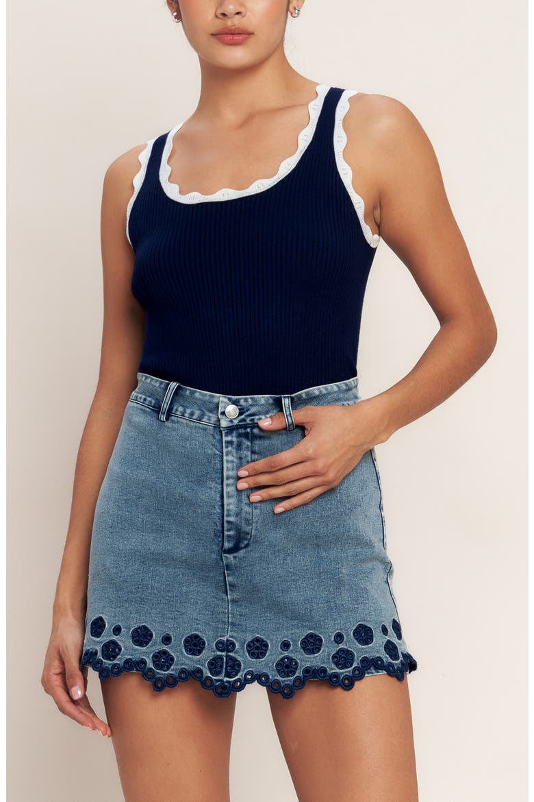 Embroidered Denim Miniskort, Alternate, color, ACID BLUE