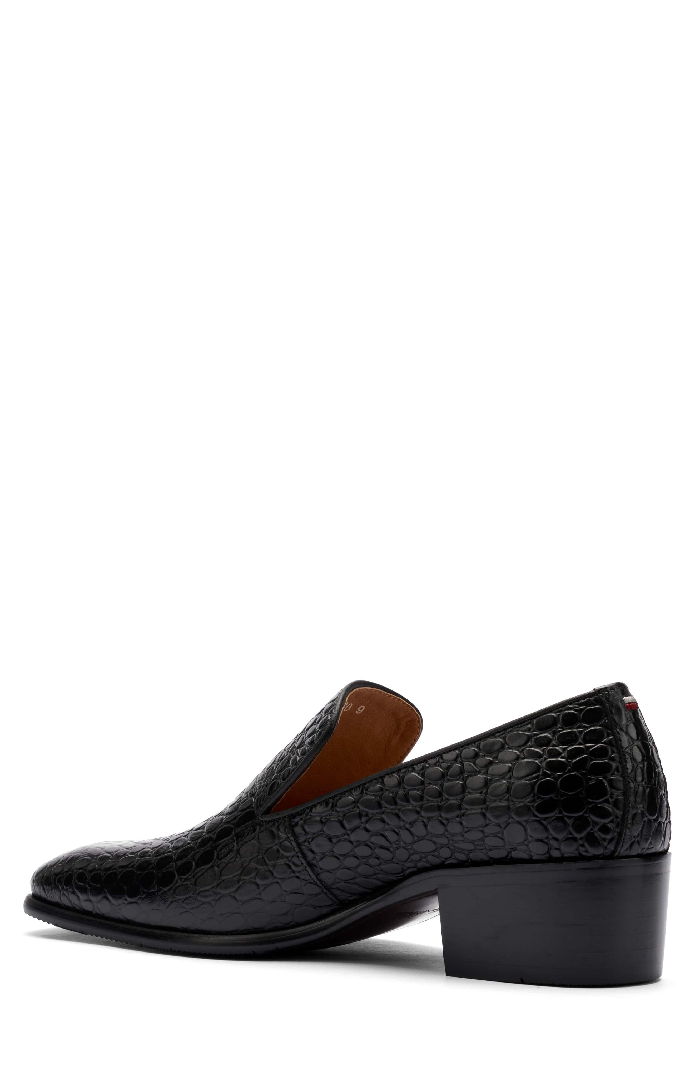 Hugo Croc Embossed Leather Slip On Loafer, Alternate, color, BLACK CROC