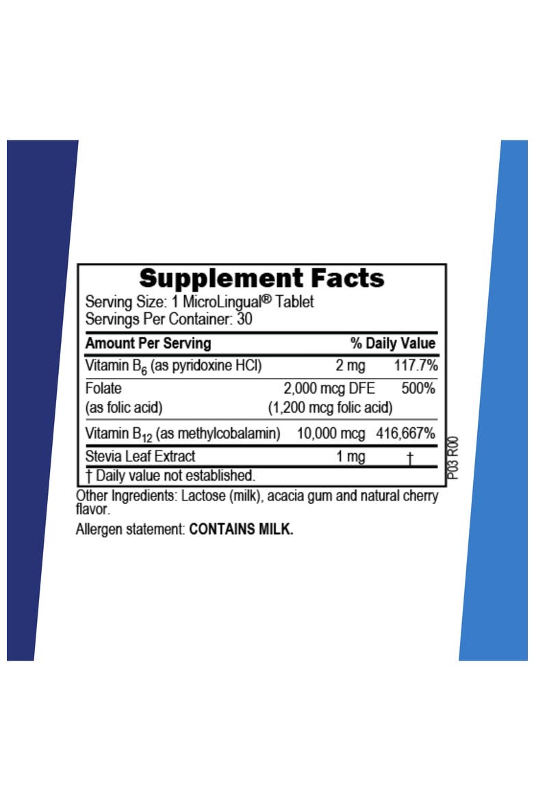 Methylcobalamin B-12 Energy Support Sublingual Vitamin Tablets, Alternate, color, White