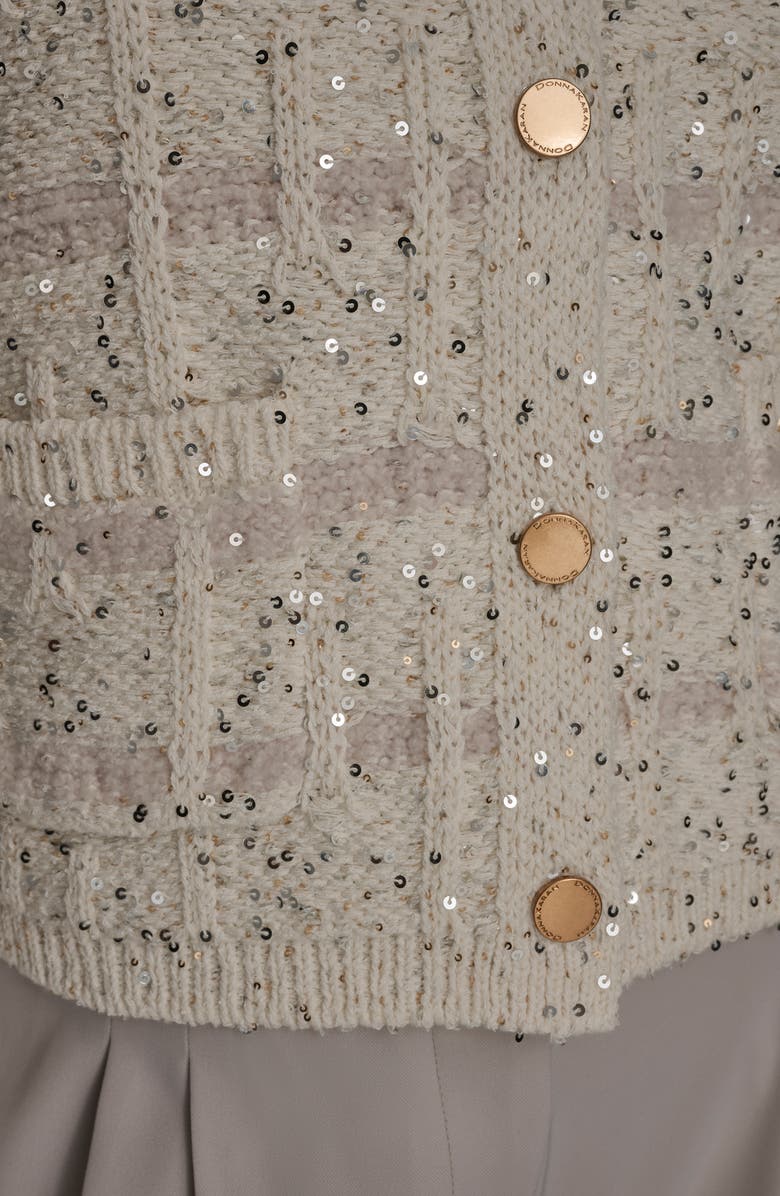 Donna Karan New York Sequin Crop Cotton & Wool Blend Cardigan, Alternate, color, Cream