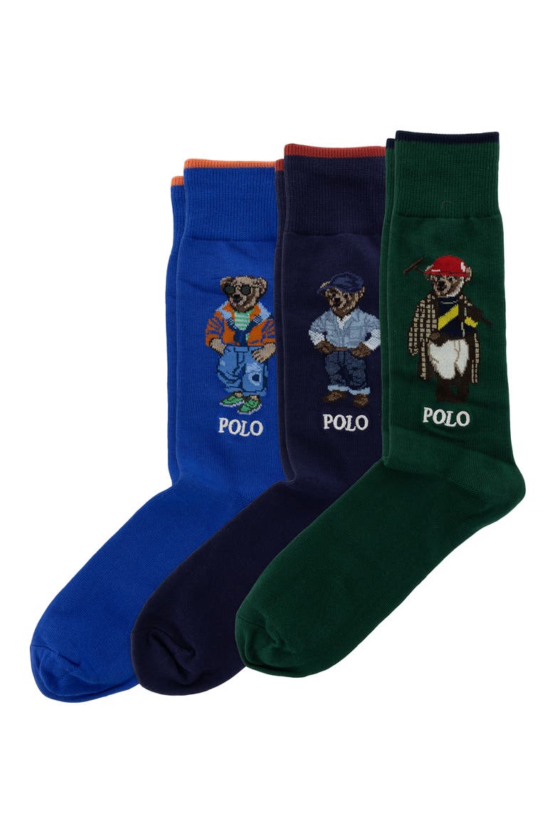 Assorted Bears 3-Pack Crew Socks Gift Box, Main, color, BLUE MULTI