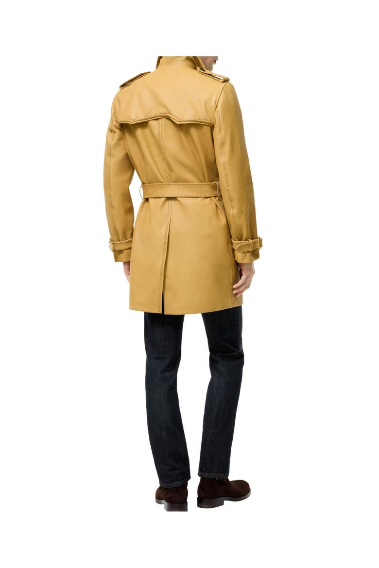 Mid-length Leather Leverton Trench Coat, Alternate, color, Mustard yellow
